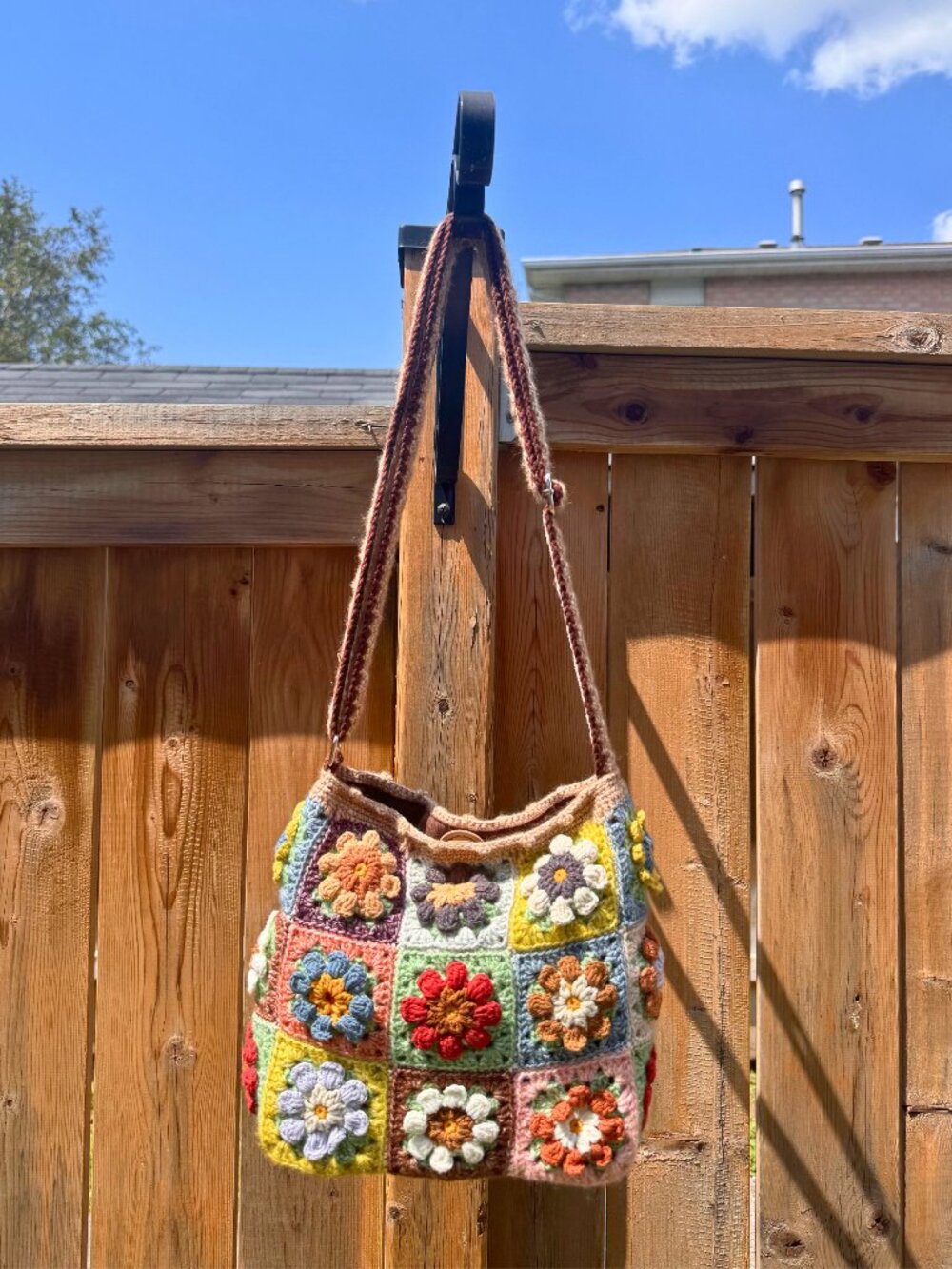Hanmade Puff Stitch Flowers Granny Square Bag